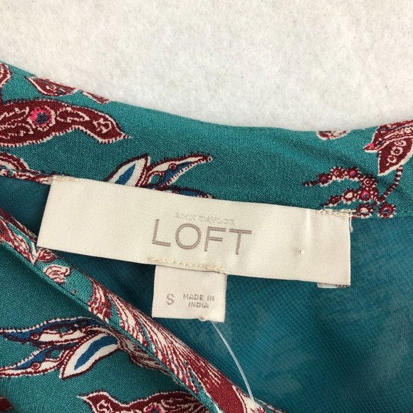 LOFT NWT Women's Size Small Iris Teal Blue Red Printed One Shoulder Top - Picture 7 of 11